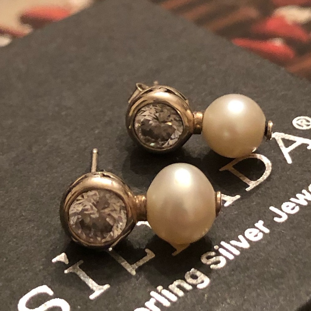 Rare Silpada Filigree Sterling Silver Pearl Cubic Zirconia Post Earrings P2118 - Picture 10 of 16